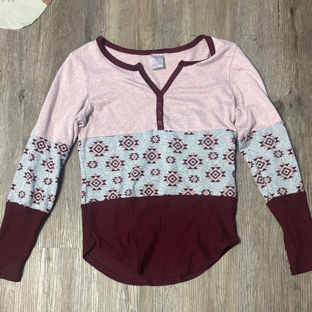 No Boundaries Pink and Burgundy Patterned Blouse